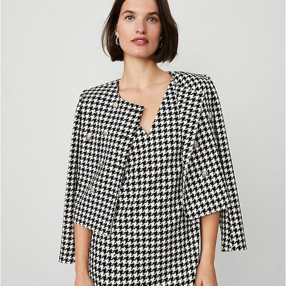Ann Taylor Houndstooth V-Neck Sleeveless Shift Dress sz 0 - Picture 3 of 11
